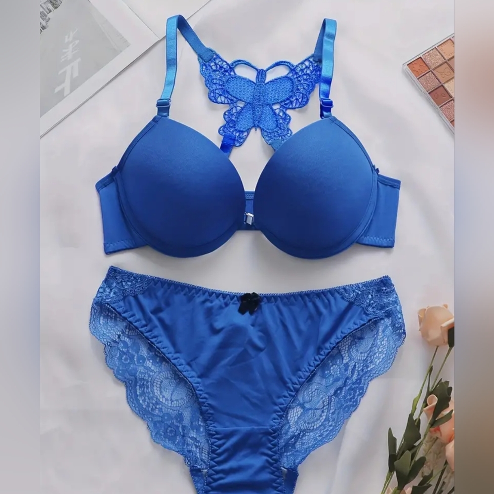 Blue Butterfly push up bra and panties